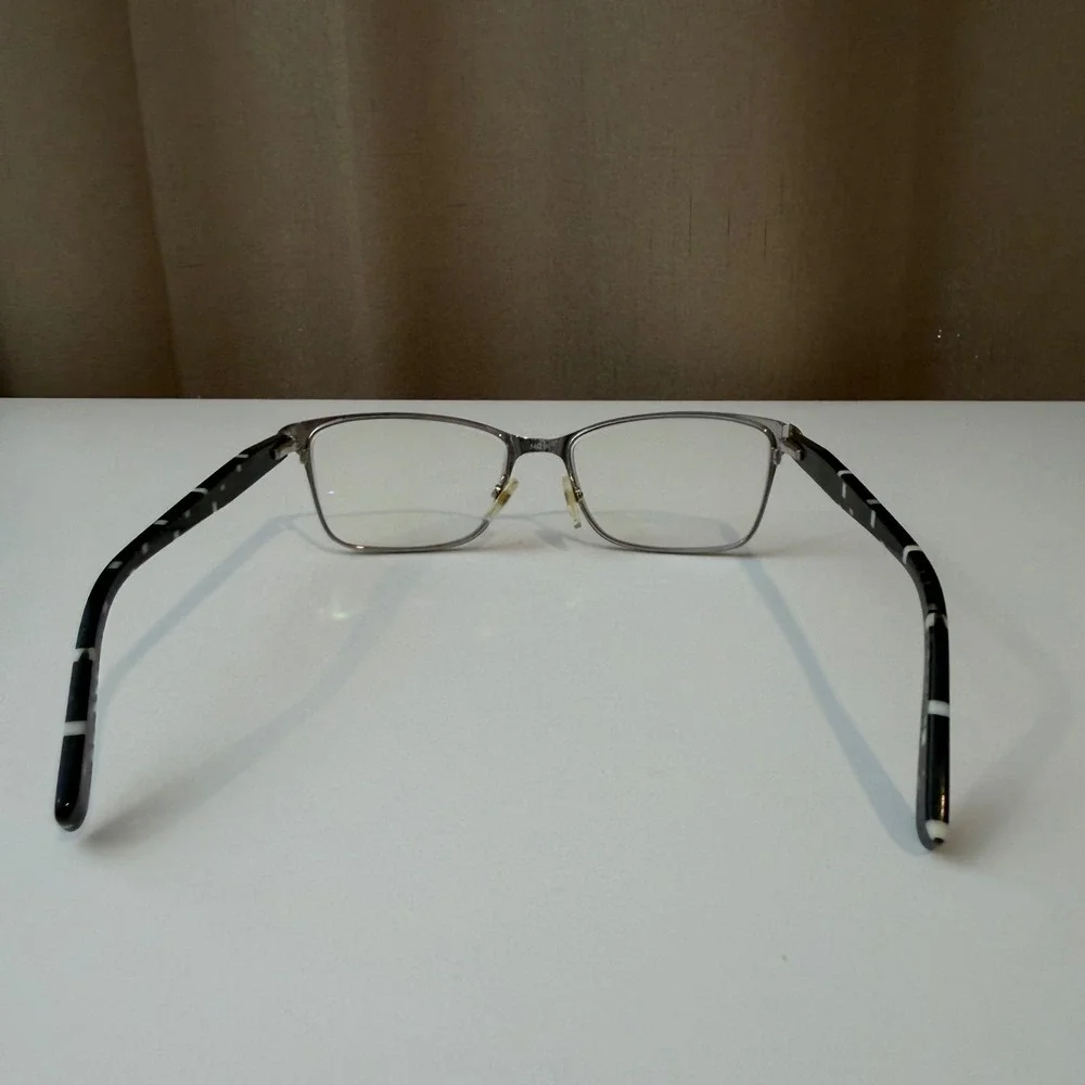 Furla VFU124 Eyeglasses Frames Black Silver Geometric Pattern Temples‎ Womens
